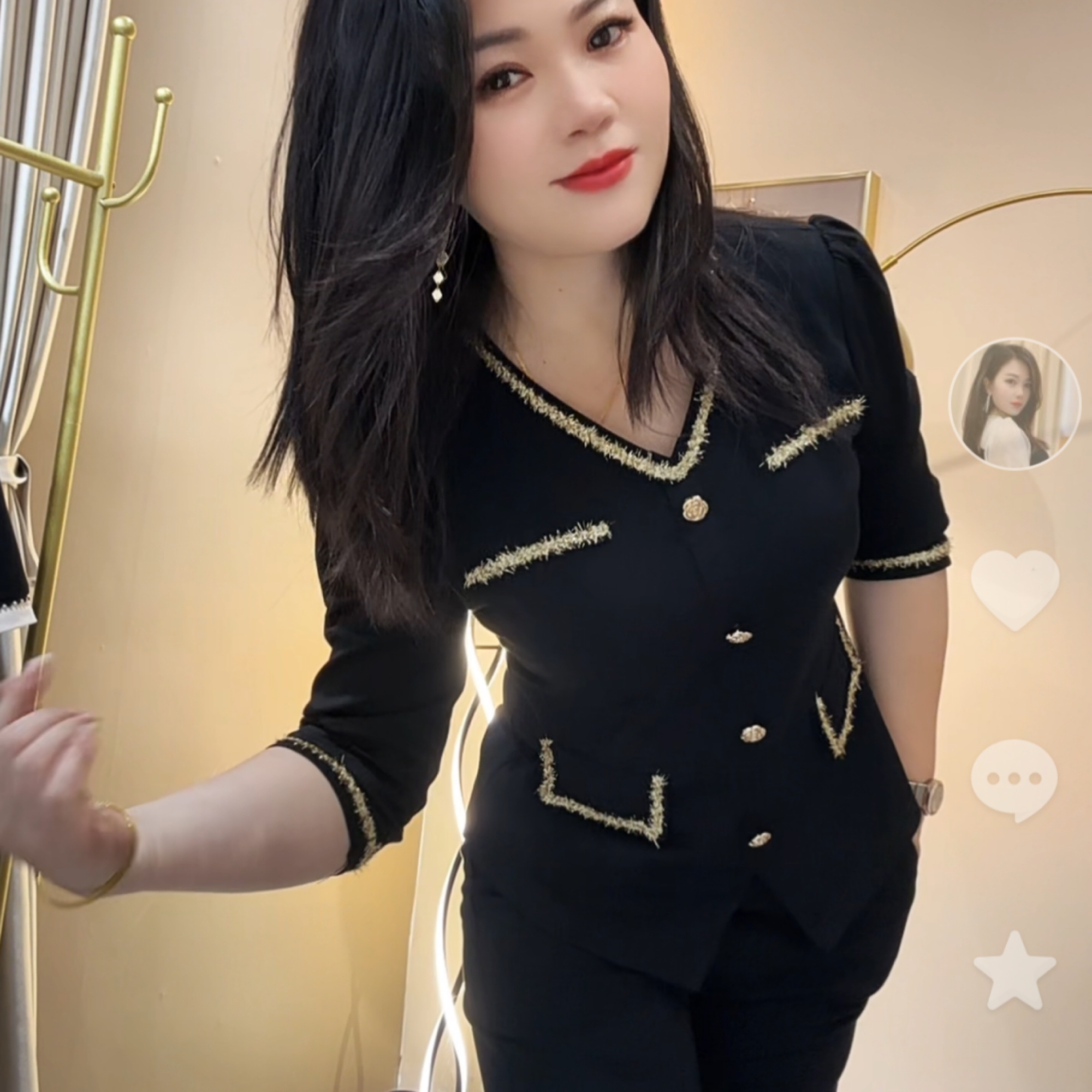 【俊端推荐】秋季新款7分袖洋气高级感气质百搭小香风V领套装长裤