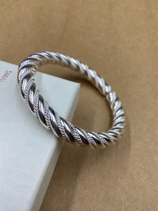 足银手镯 足银999烟雨江南麻花个性开口青丝银手镯纯手工不退换