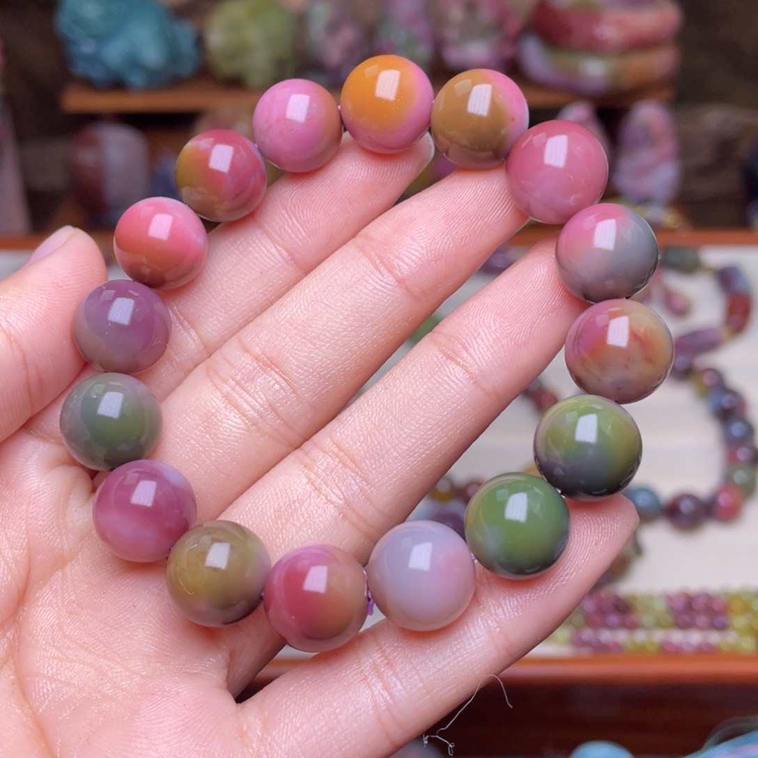 玛瑙/玉髓珠宝半成品未镶嵌薇*✨盐源玛瑙炫彩俏色手串