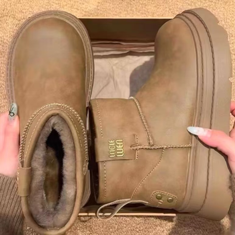 【有运费险】皮面防水东北加绒厚底雪地靴女款2025新款冬增高保暖鞋