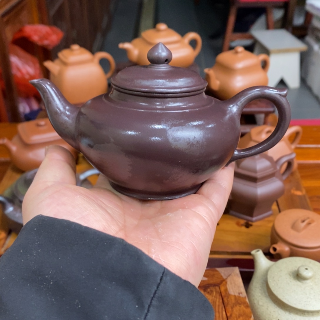 茶壶紫砂紫砂壶深井老紫泥紫，笑樱