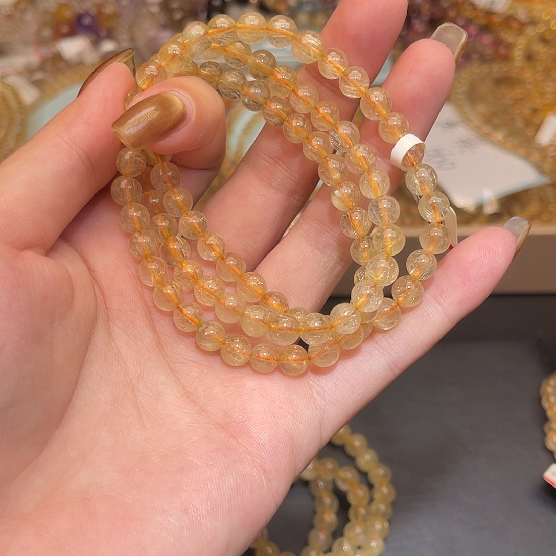 柿***意发晶未镶嵌手链卡6金发晶三圈