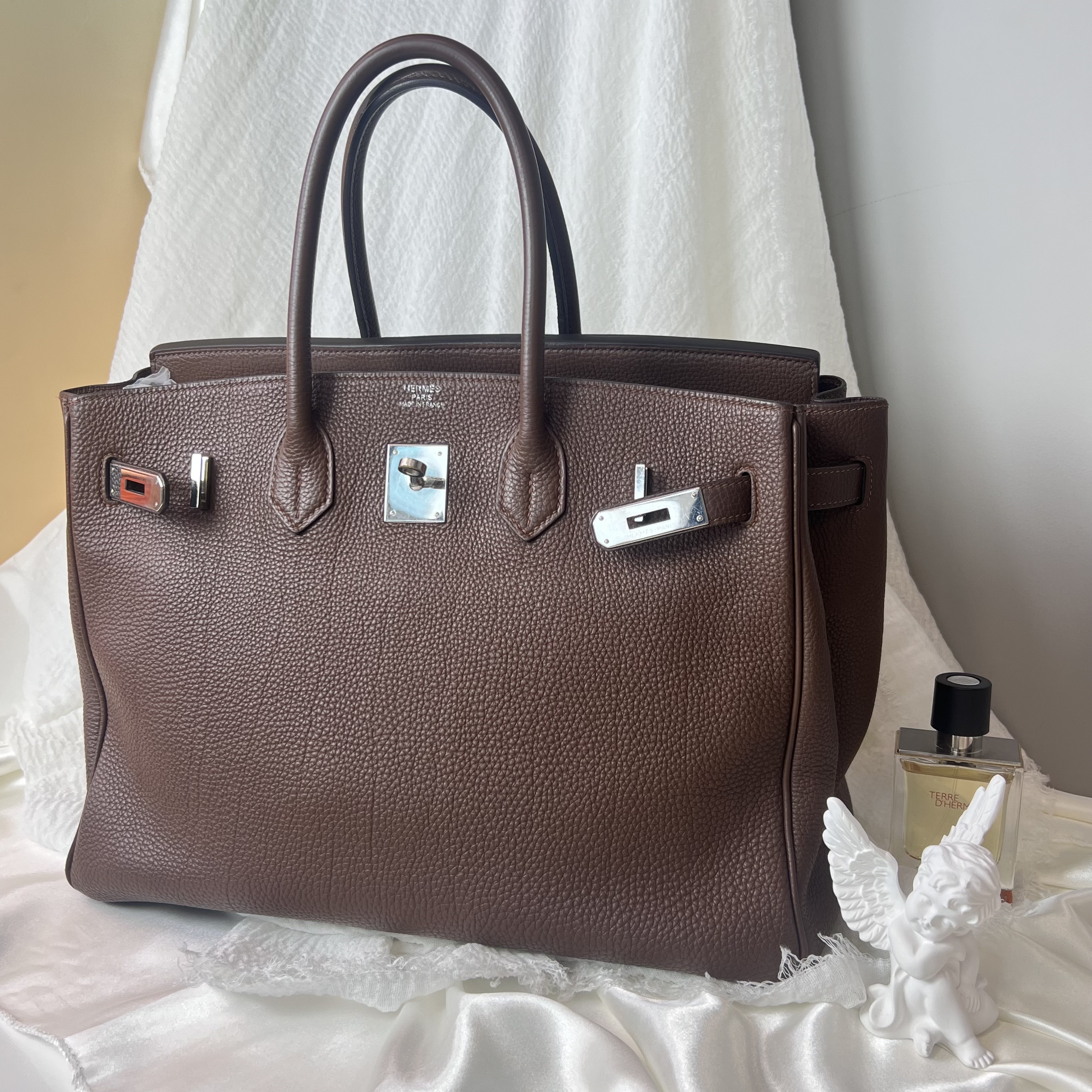 99新 Hermes/爱马仕 BK35巧克力银扣框Q刻寄卖