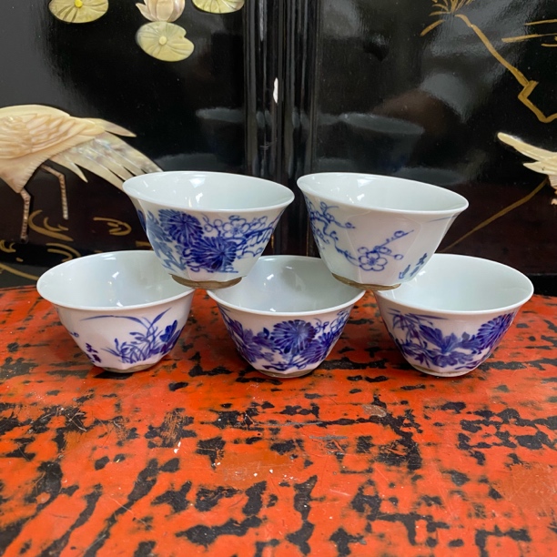 青花陶瓷茶杯 五客创意主人杯