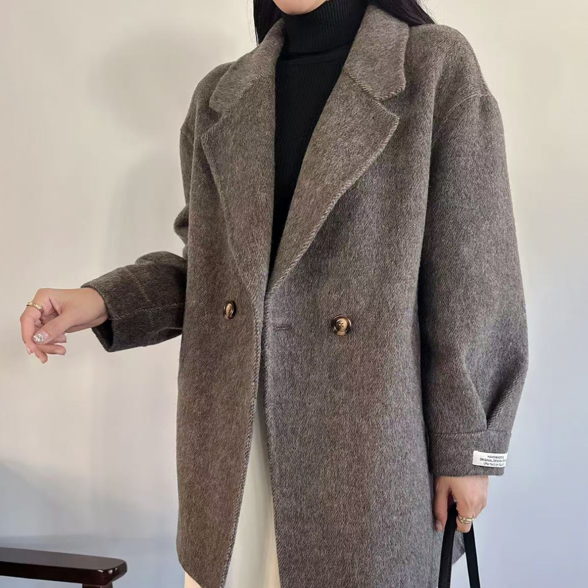 【YSLT官方店】加厚宽松中长款女士双面毛呢外套