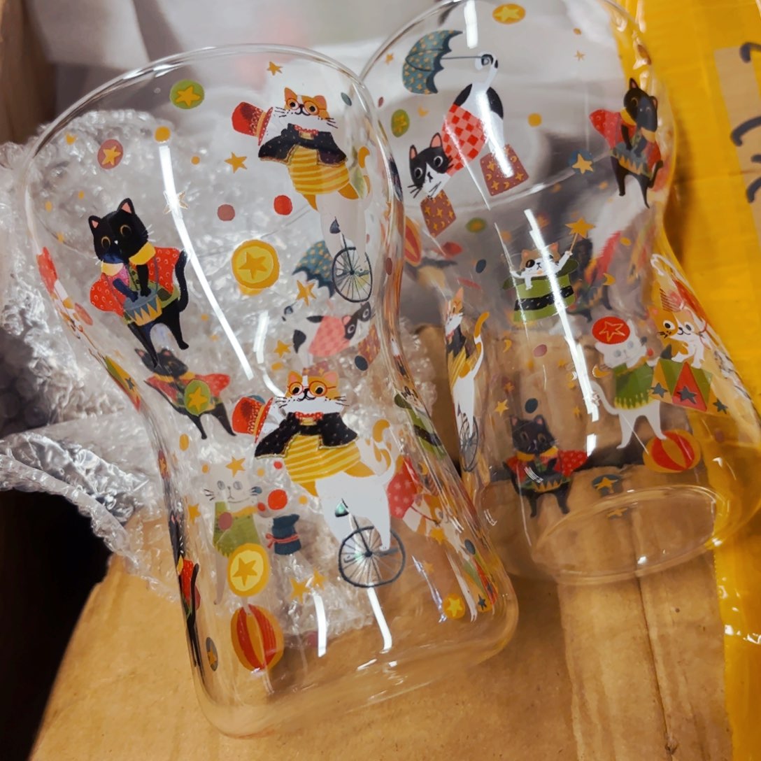 陶瓷可爱猫咪手握玻璃杯两个