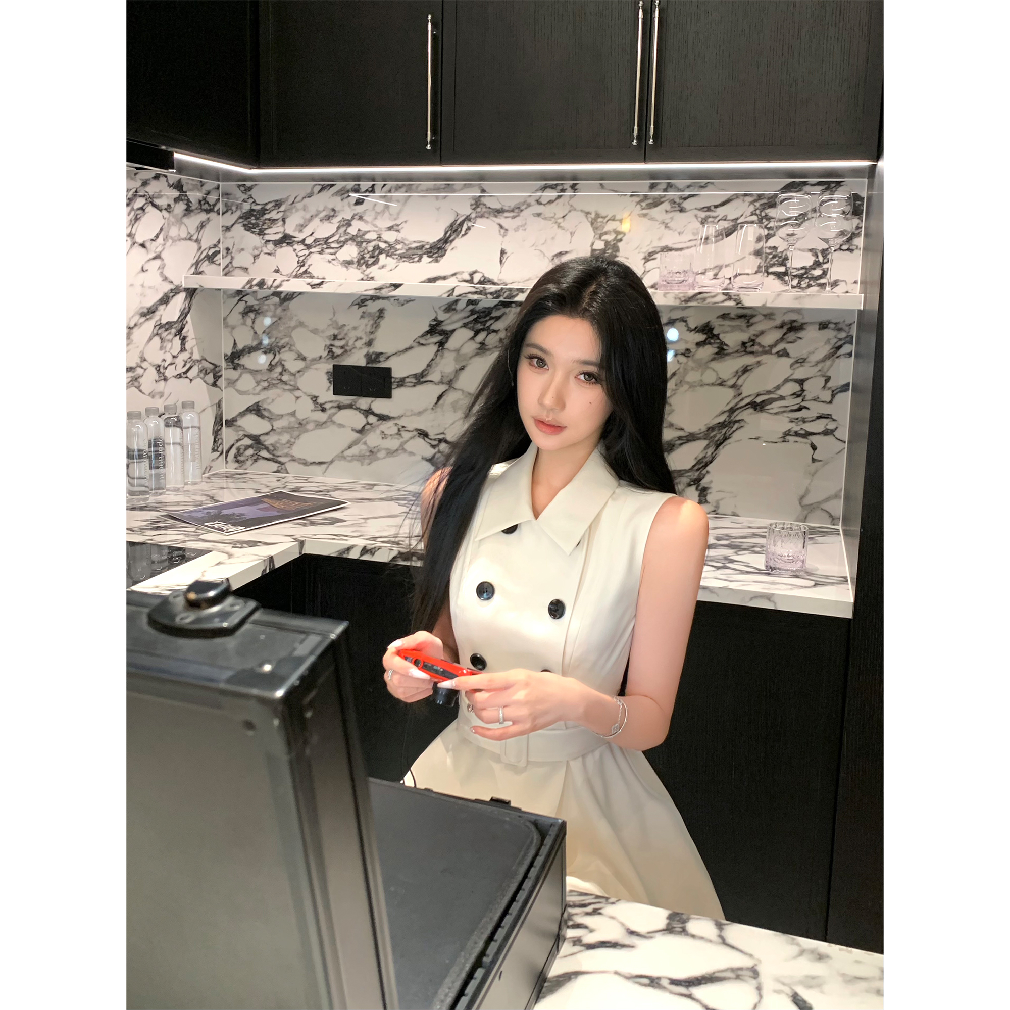 Barb Chill【南方庄园】 夏季白色老钱无袖收腰连衣裙名媛千金短裙