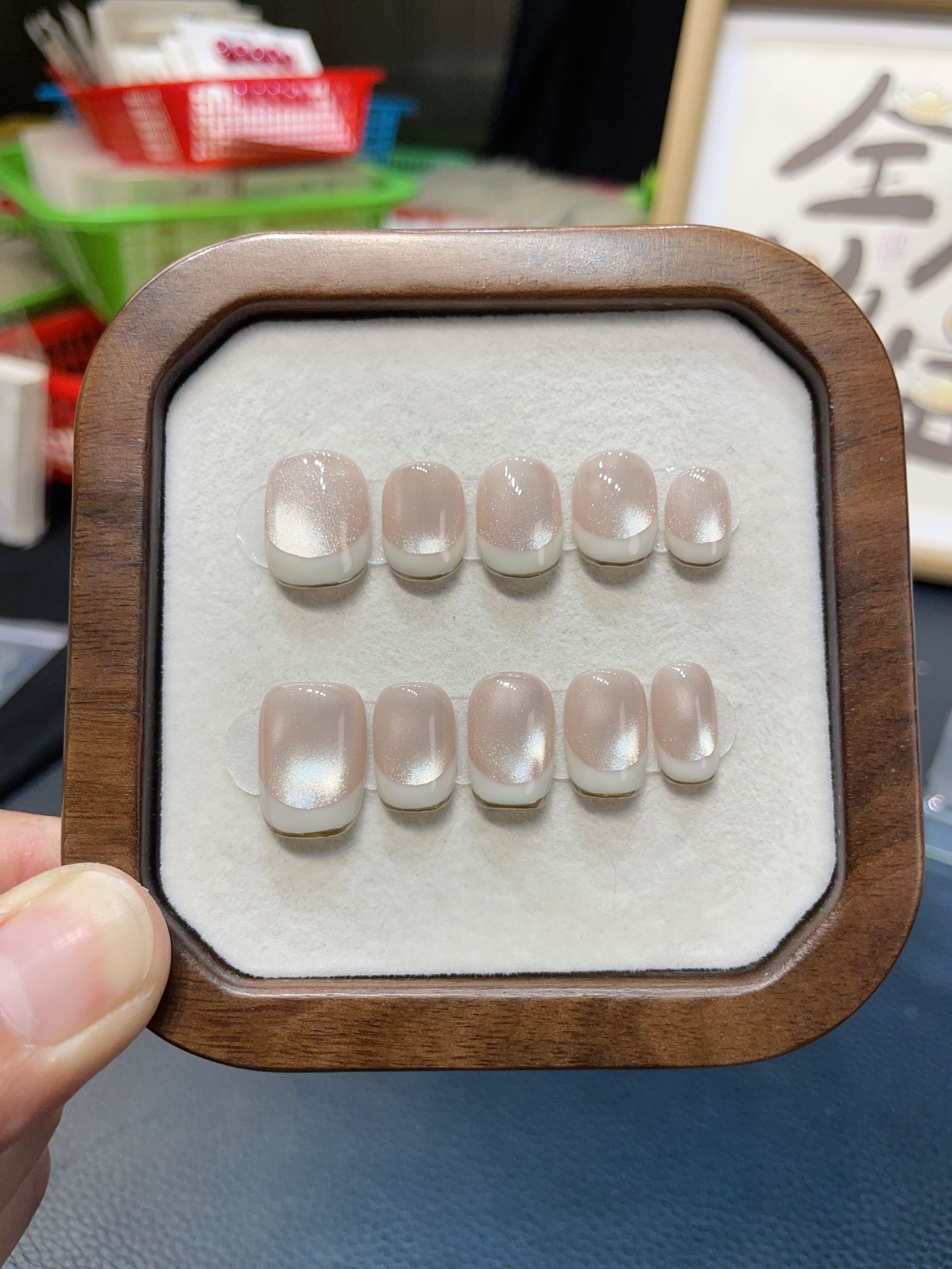上新【鎏金月光】纯手工穿戴甲猫眼法式短甲显白气质款美甲十片装