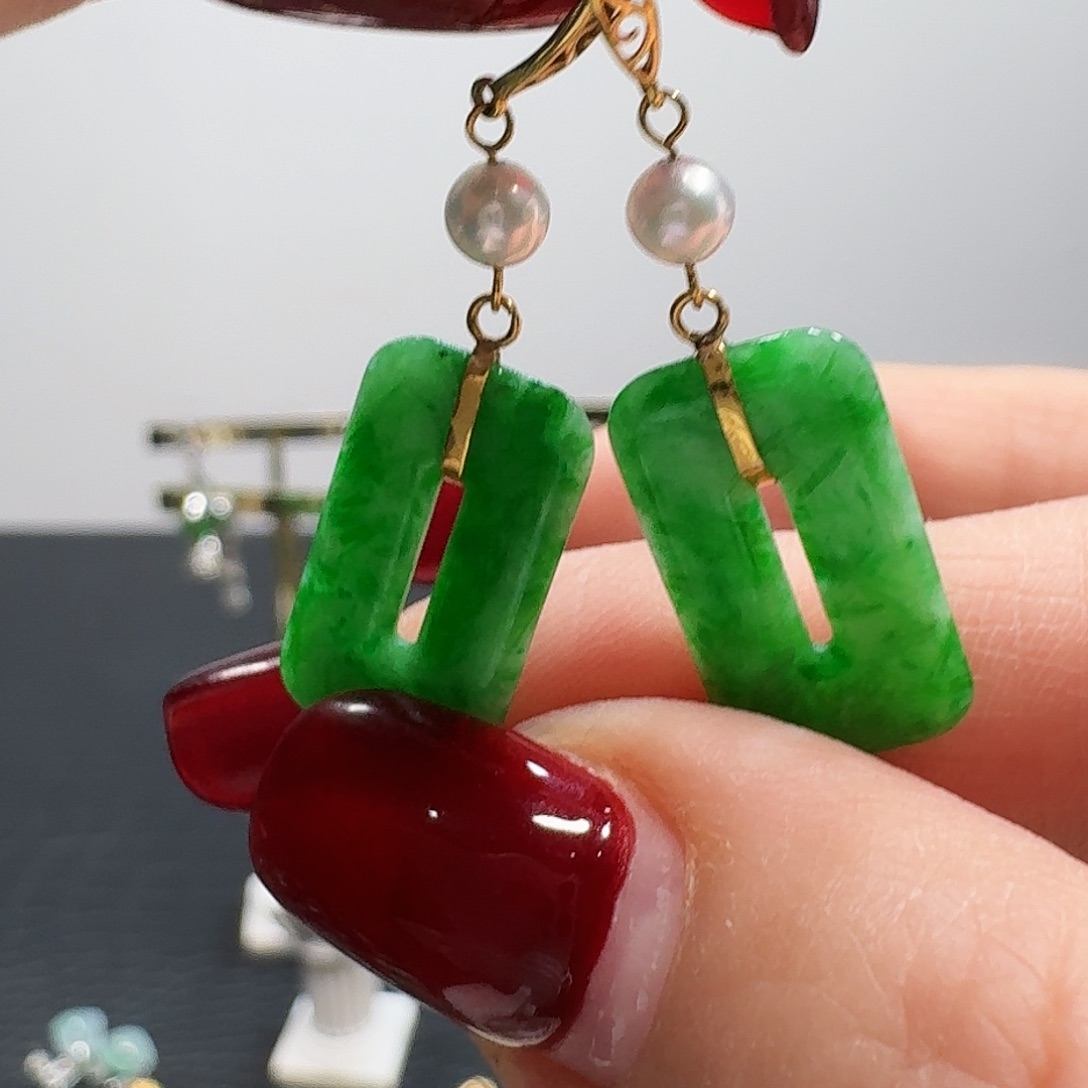 翡翠耳饰18K金镶嵌耳饰