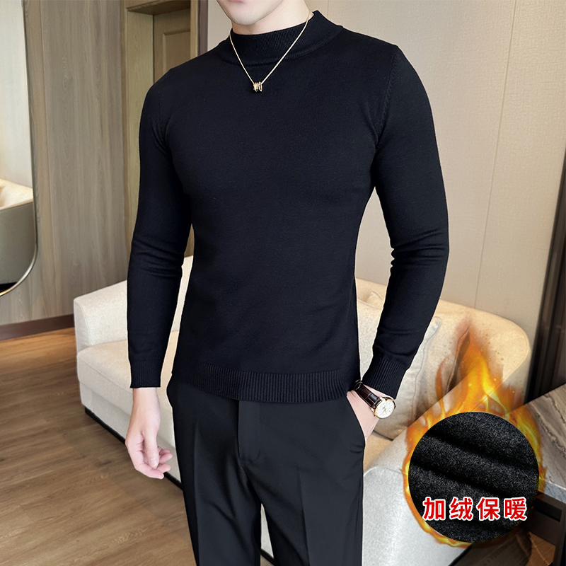 【半高领毛衣】秋冬季毛衣男修身男士加绒针织衫休闲套头打底衫潮流