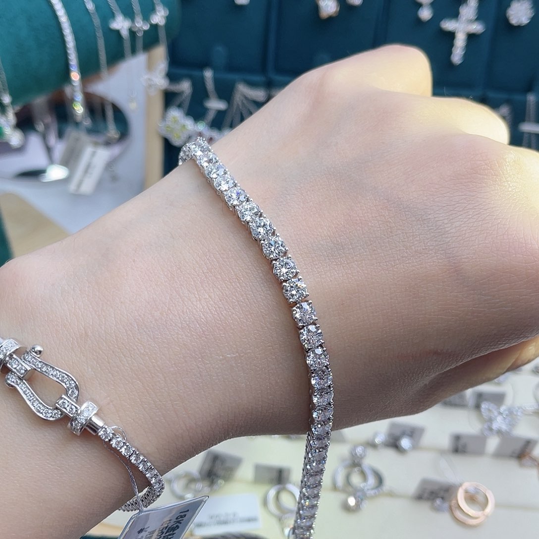 实验室培育钻石铂Pt950镶嵌四爪网球手链单颗30分