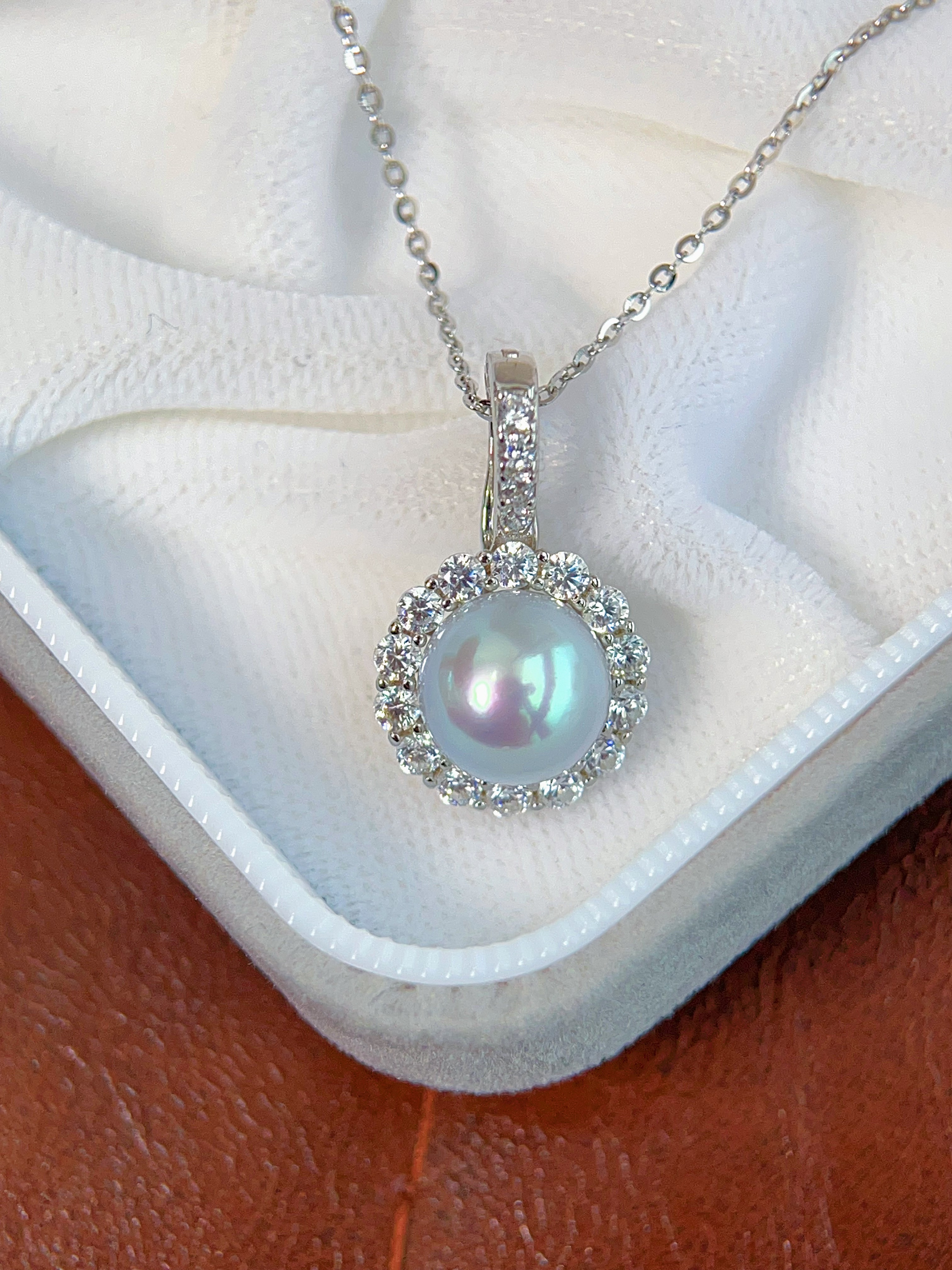 真多麻天然海水珍珠太阳花锆石吊坠精致百搭清爽感8+MM S925银