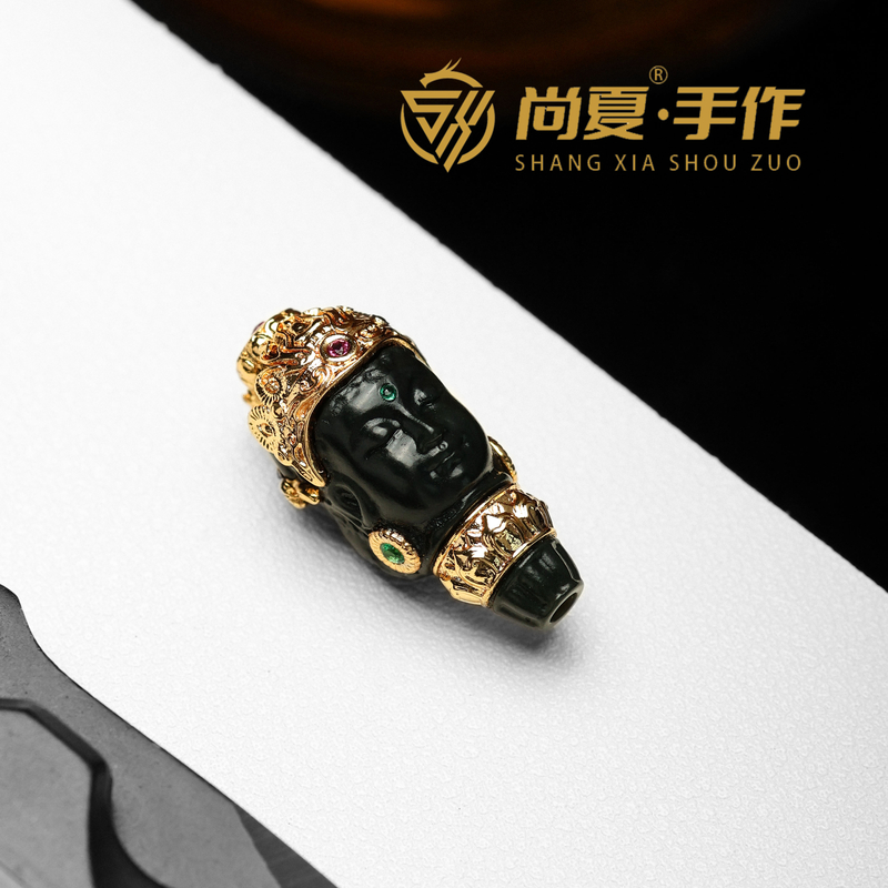 尚夏【马头明王观音像】天然新疆和田玉三通吊坠