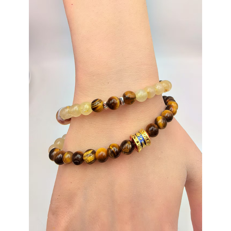 《墨染黄昏》 虎眼石+水晶 双圈手串（约6mm）【款号288*】