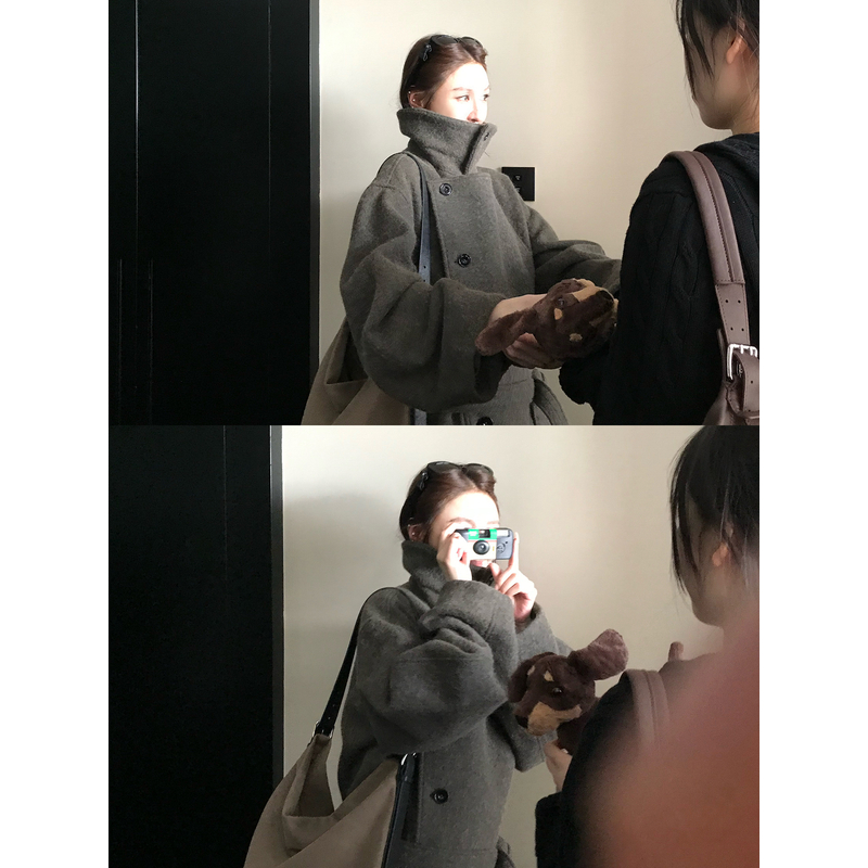 Lem*ire金敏喜同款 頂奢秘鲁进口稀缺羊驼条浴袍式大衣羊毛呢外套