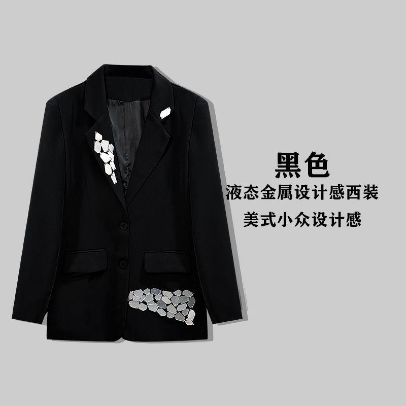 EH2025春季韩版时尚百搭高级感亮片装饰西装外套 W2540