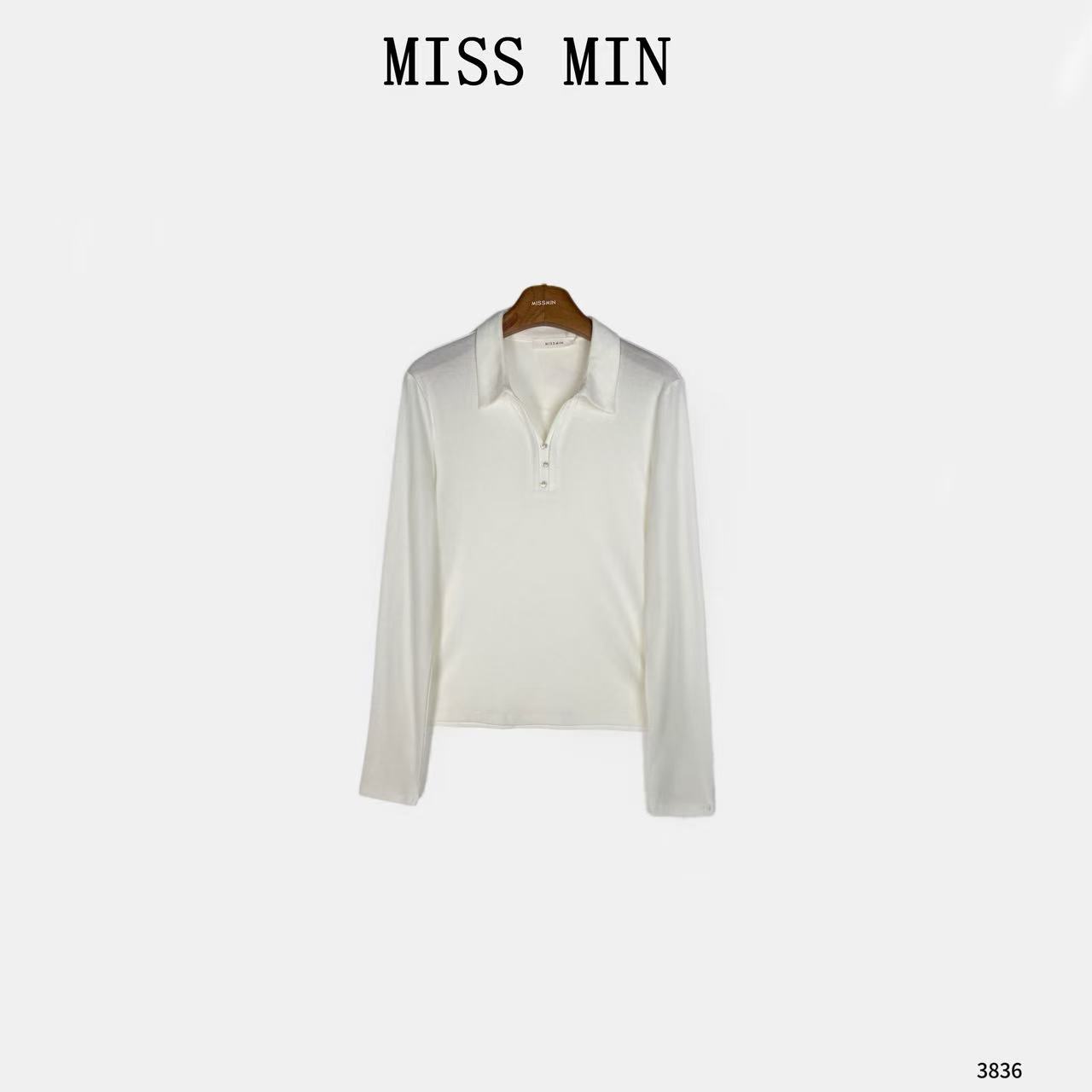 MISS MIN【云漫】时尚半开领休闲设计小众女装简约百搭长袖T恤 3836