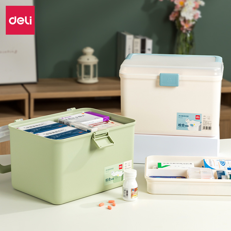 得力PK116多功能手提收纳箱(绿色)(箱)家庭便携分层设计储物箱