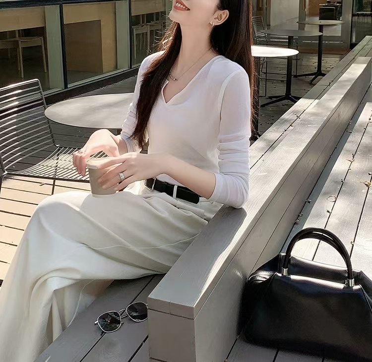 【面膜奶皮T】-百搭休闲修身长袖时尚面膜女士打底T恤