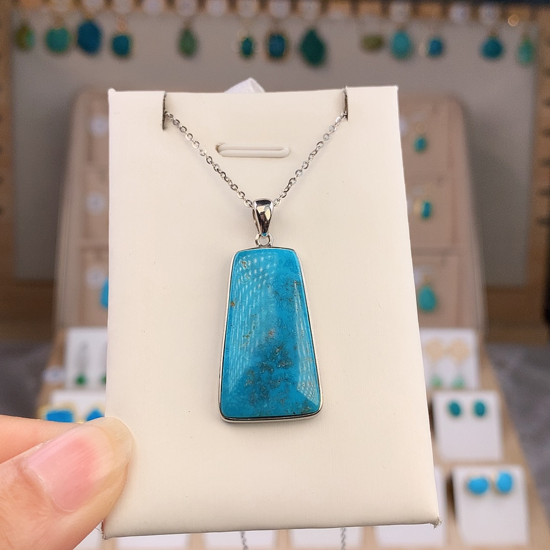 绿松石银S925镶嵌吊坠(不含链)