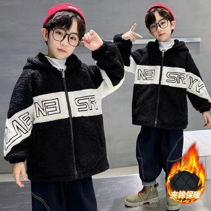 F01035男童秋冬季夹棉加厚毛毛衣外套2025新款时尚中大儿女童衣服