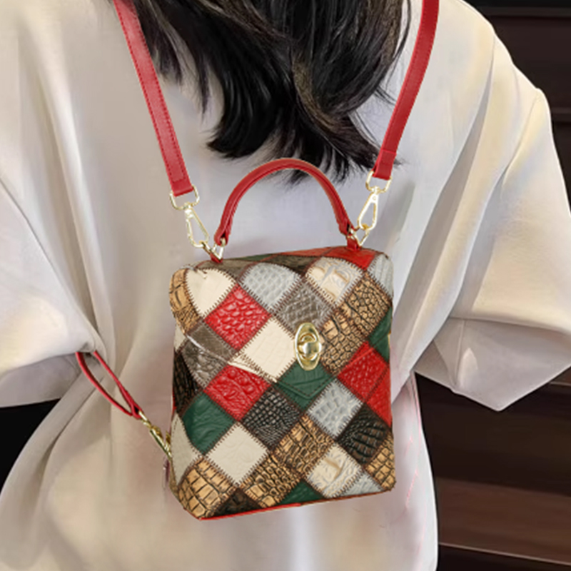 女士小众双肩包真皮百搭时尚轻奢复古潮流经典菱格单肩斜挎手提包