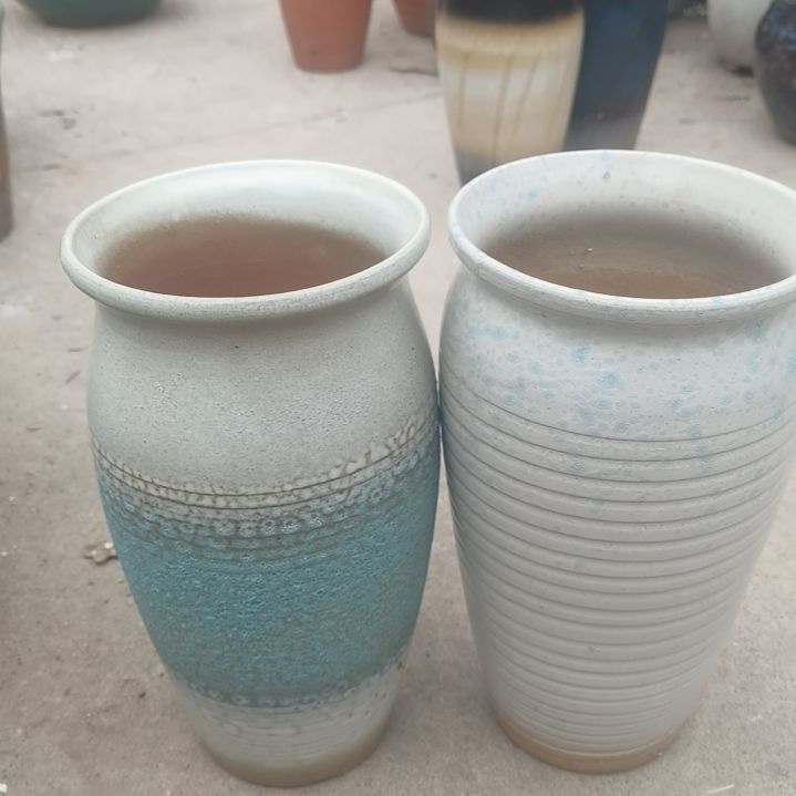 红陶口14高26两个盆子