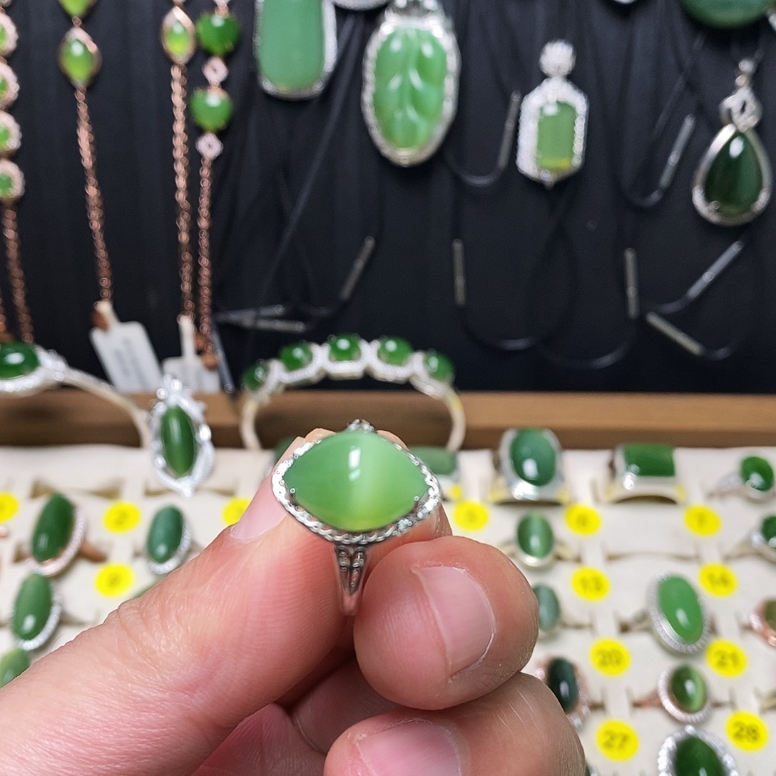 和田玉（碧玉）银S925镶嵌戒指