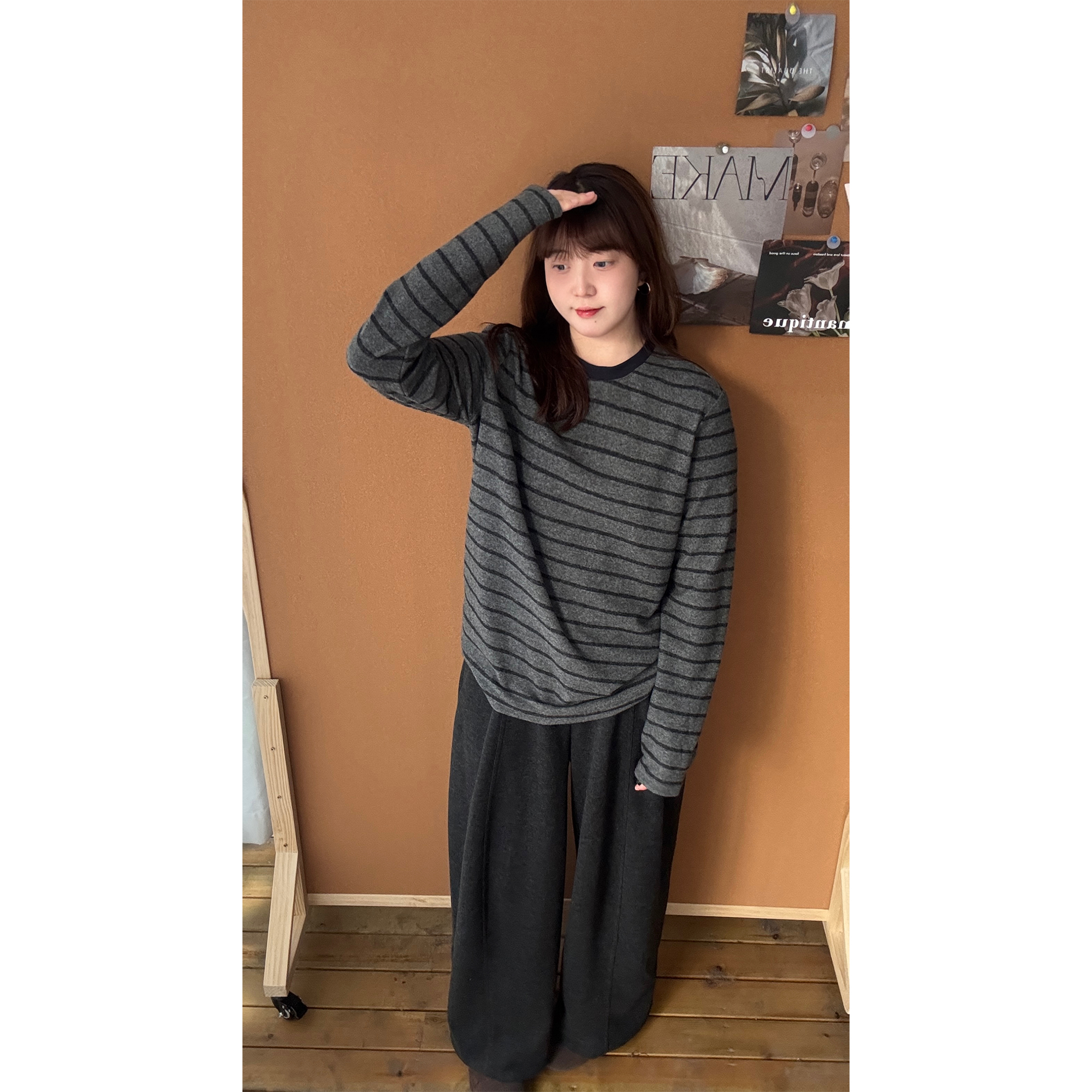 zhukele 撞色磨毛条纹T恤 百搭时尚潮流