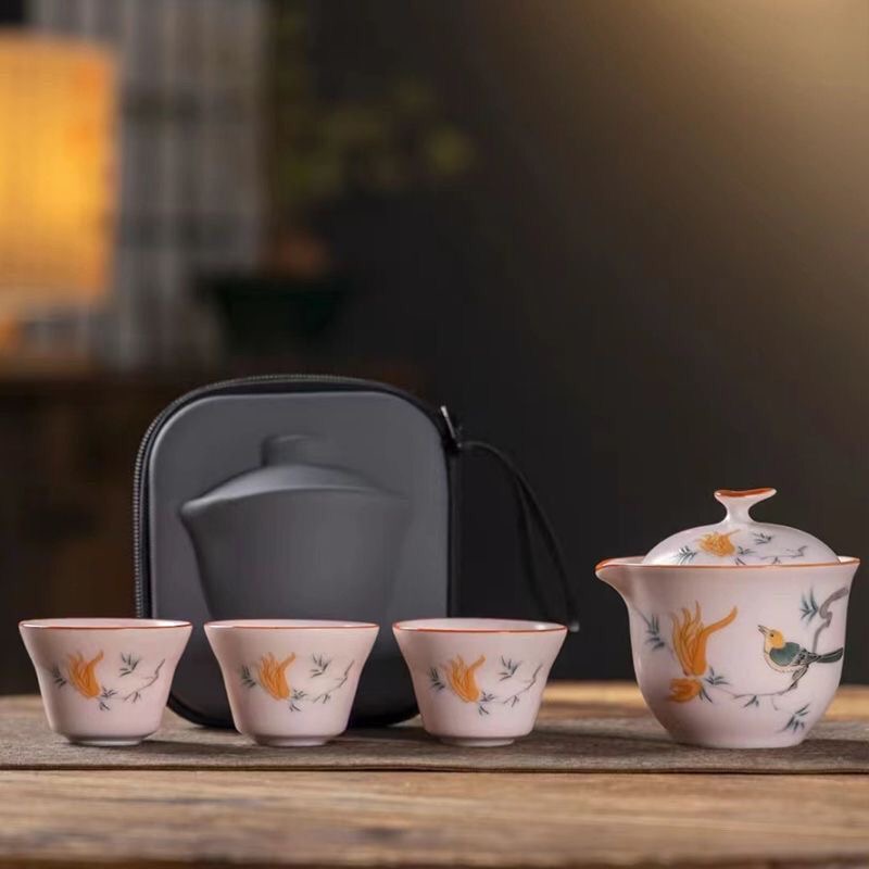 C073喜上眉梢  少女粉色汝窑一壶三杯