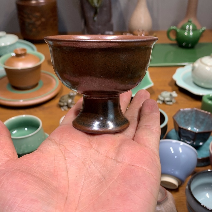 龙泉青瓷铁胎高脚杯