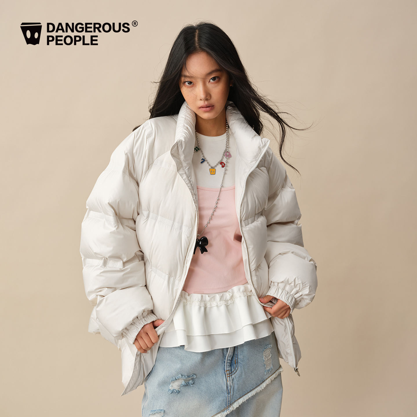 Dangerouspeople薛之谦dsp冬季潮牌压胶logo百搭简约90绒羽绒服