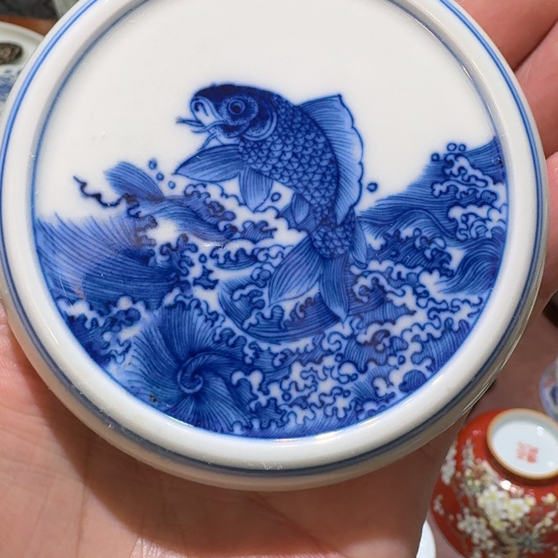 听**夏全手工青花柴窑盖置