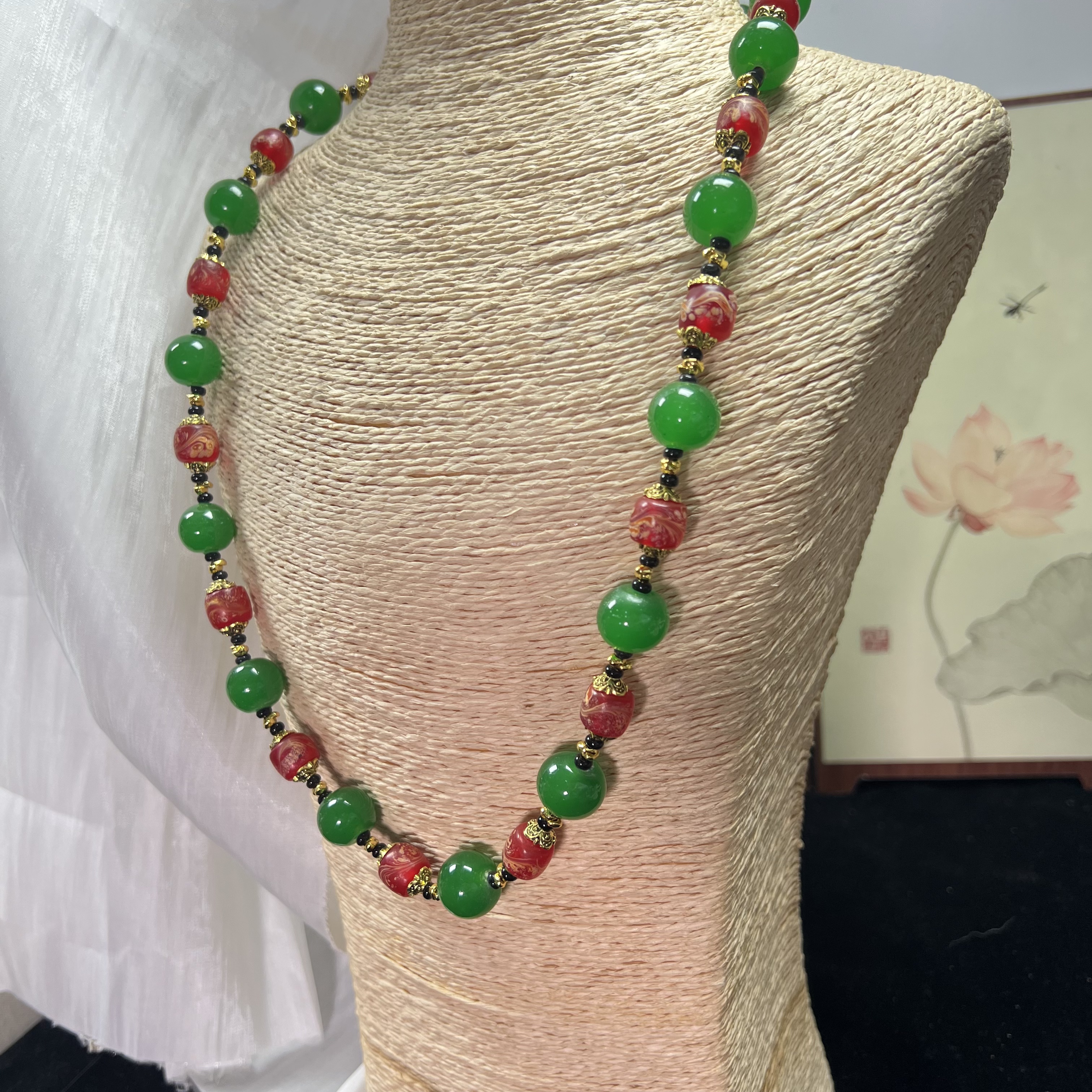 手工琉璃项链复工宫廷高级感毛衣链原创设计撞色凤尾琉璃