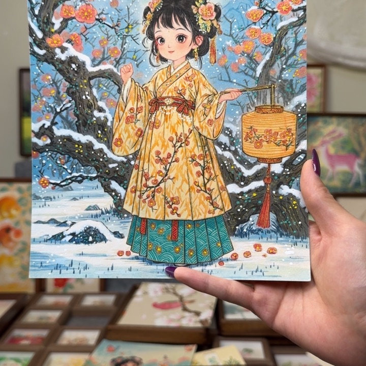 乐***呵有机玻璃冬天雪花女孩带框