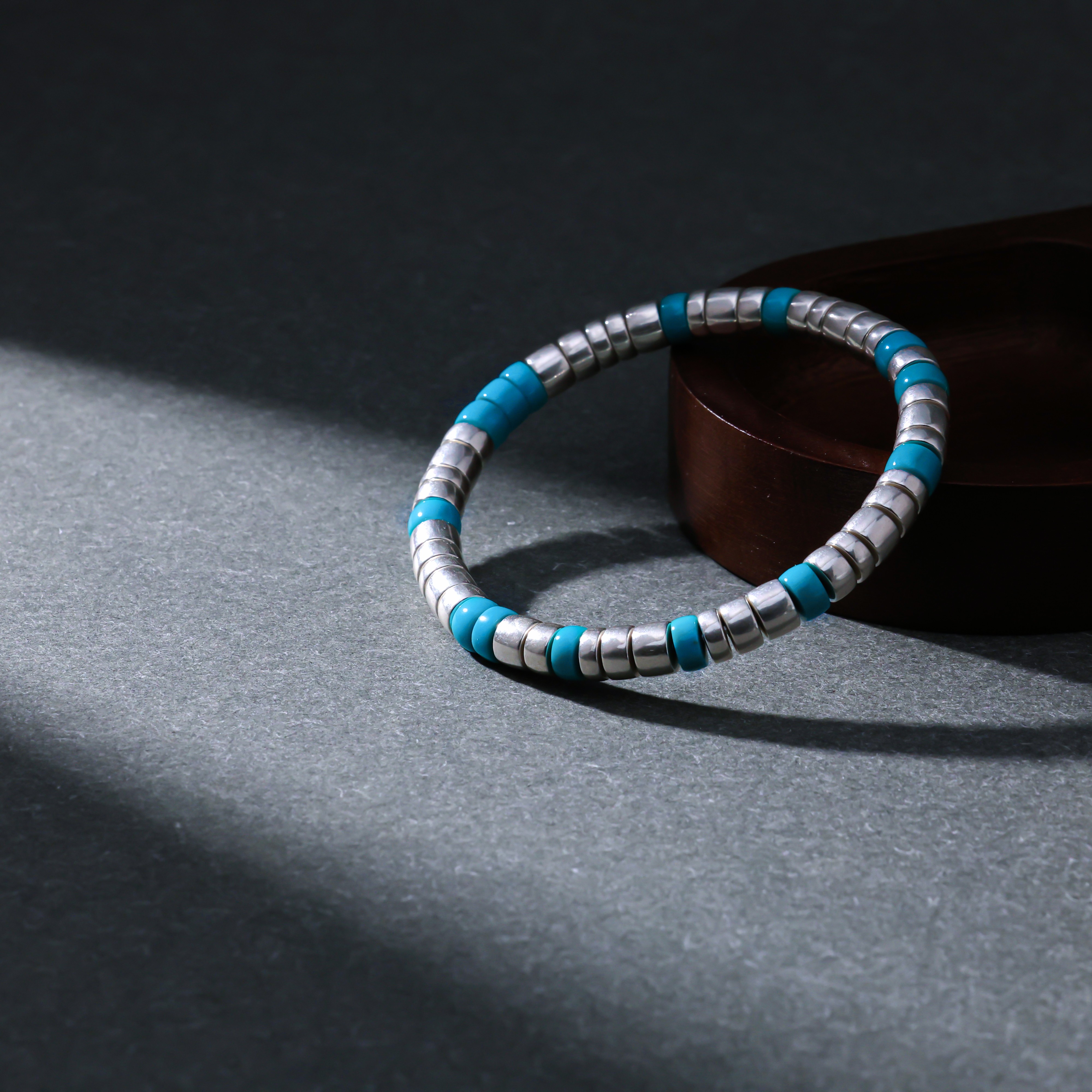 原矿绿松石925银隔珠手串