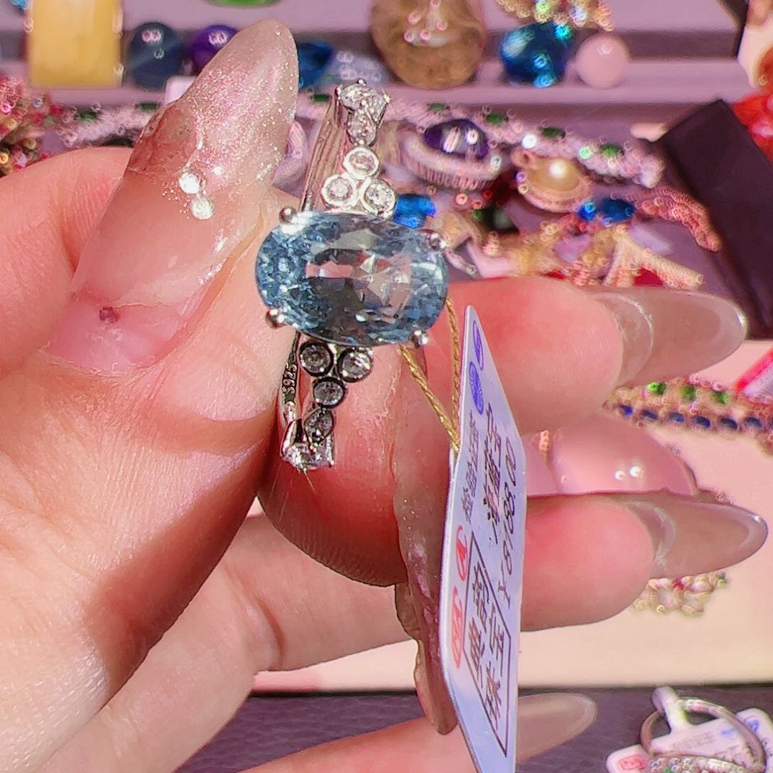 海蓝宝石戒指银S925镶嵌