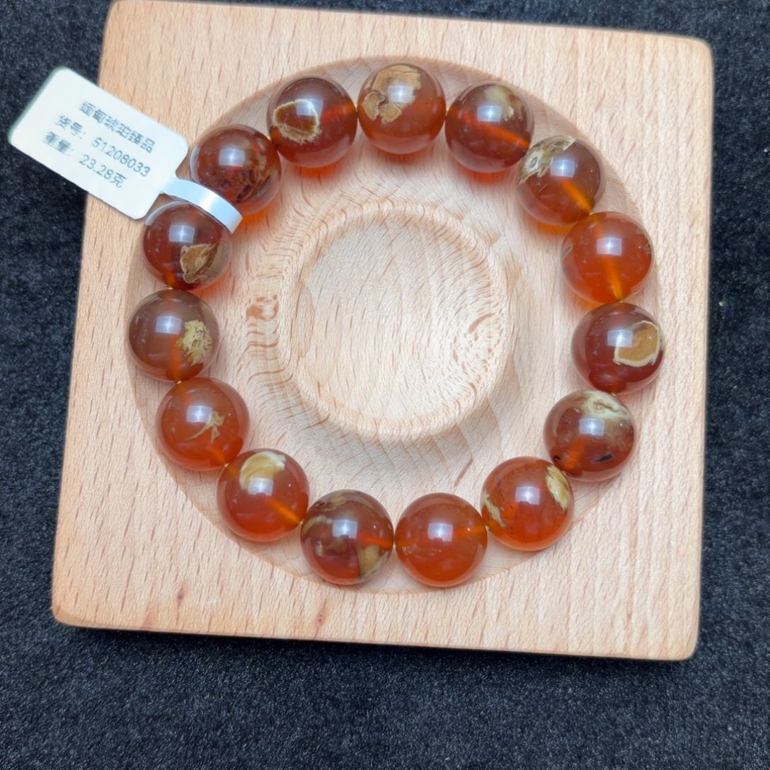 琥珀未镶嵌珠宝奇石14mm橘蜜根蜡飘花