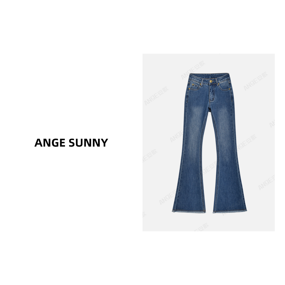 ANGE SUNNY【赵露思同款 微喇牛仔裤】毛边金扣水洗牛仔裤 时尚新款