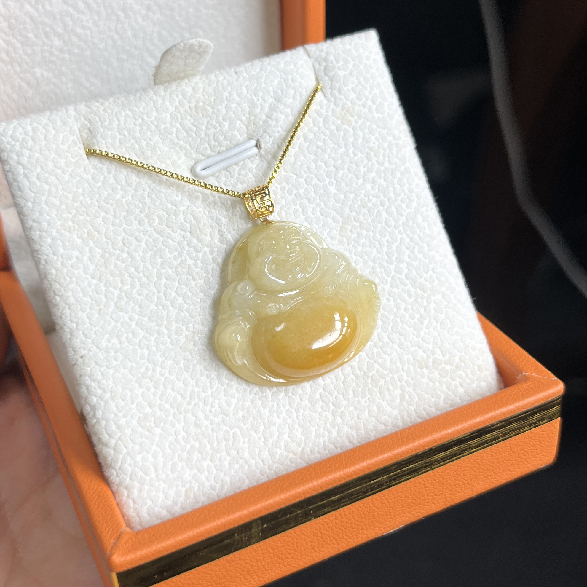 于于珠宝-天然A货缅甸翡翠黄翡佛公玉石吊坠25.3×27.6×7.6mm