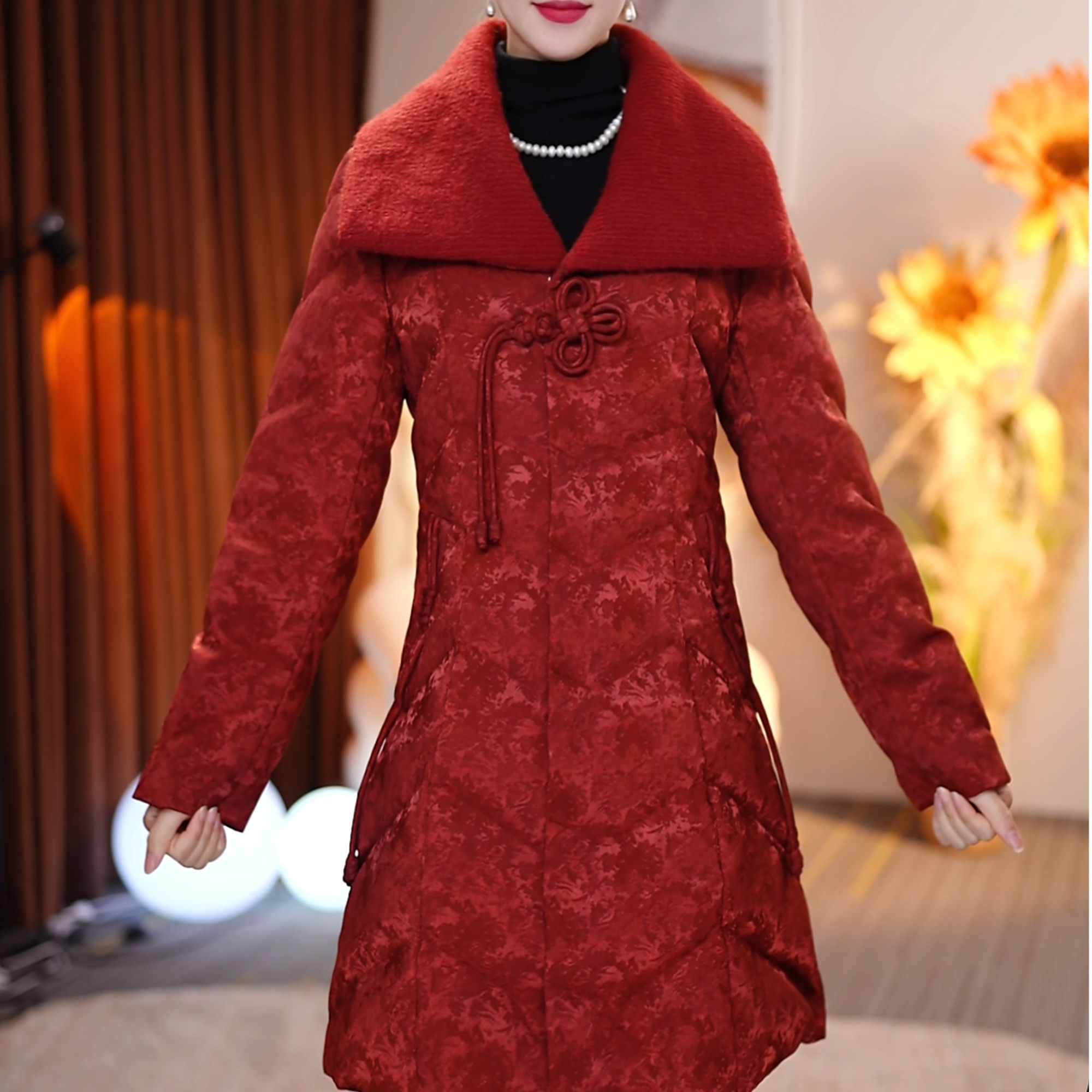 【卡李尼】国风新中式冬季加厚白鹅绒长款保暖收腰羽绒服66362