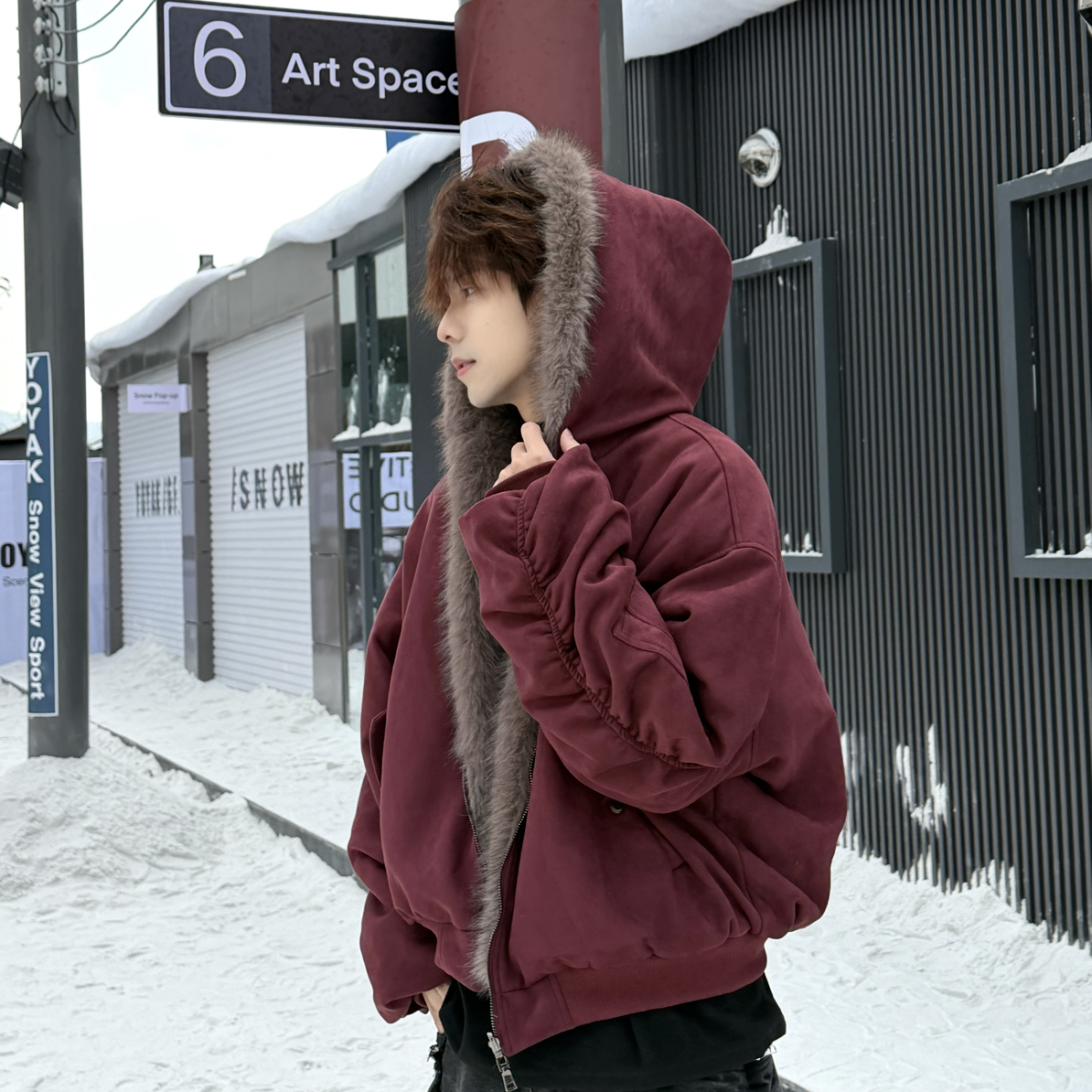 BLB线上商店 双面穿座山雕连帽加厚保暖棉服外套冬季休闲时尚男女