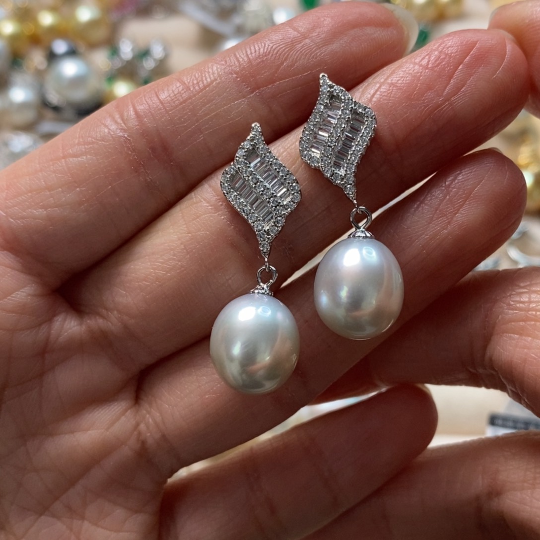 海水珍珠耳饰银S925镶嵌