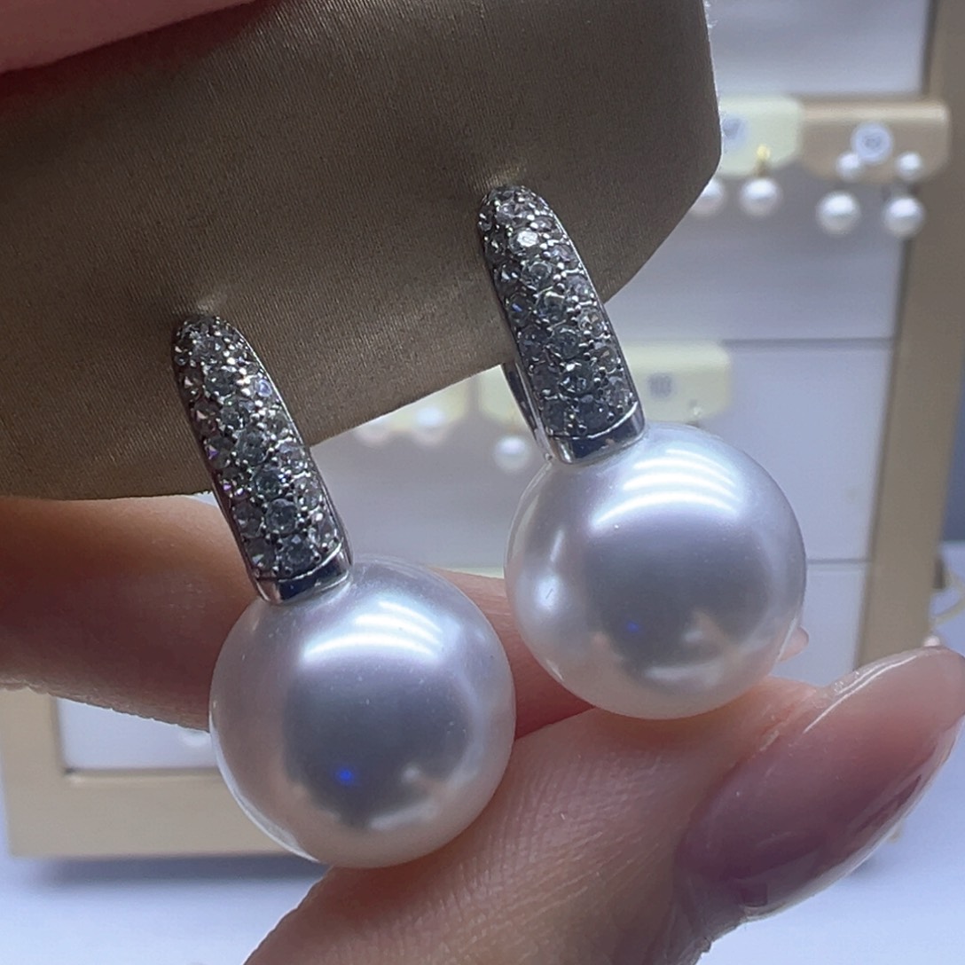 银S925镶嵌淡水珍珠耳饰