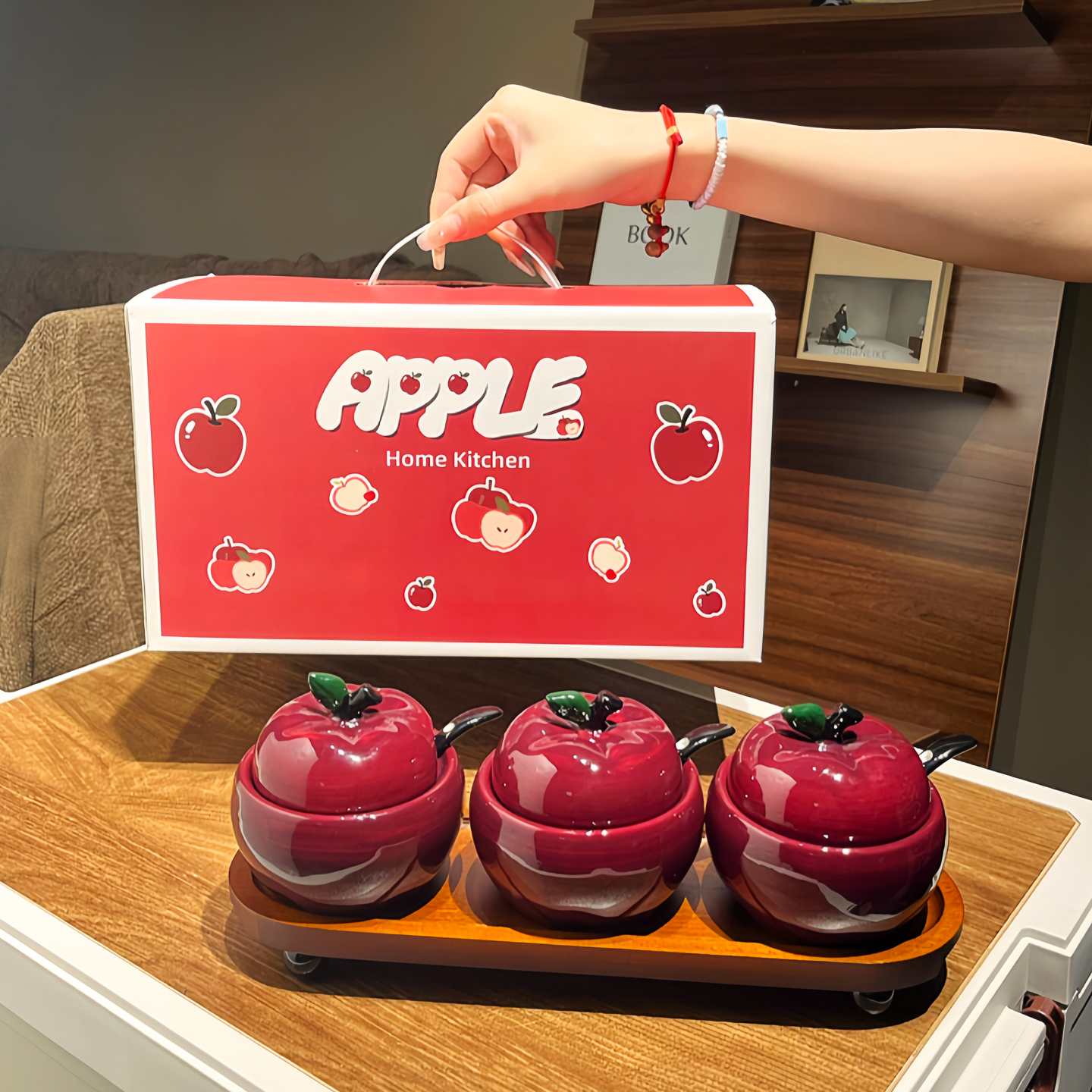 苹果调料罐盐罐厨房家用陶瓷高颜值味精糖辣椒调料瓶调味品摆件