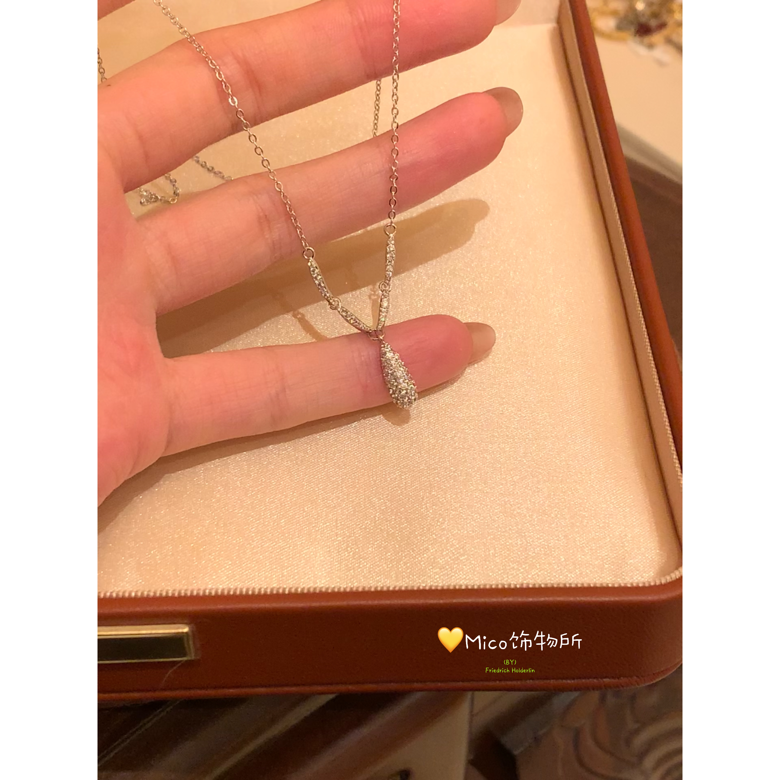 铜合金项链 银色满锆水滴项链女高级感M132