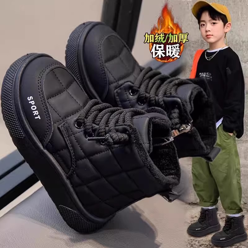 ABC儿童棉鞋2025冬季新款男童运动二棉鞋高帮加绒保暖女孩雪地靴
