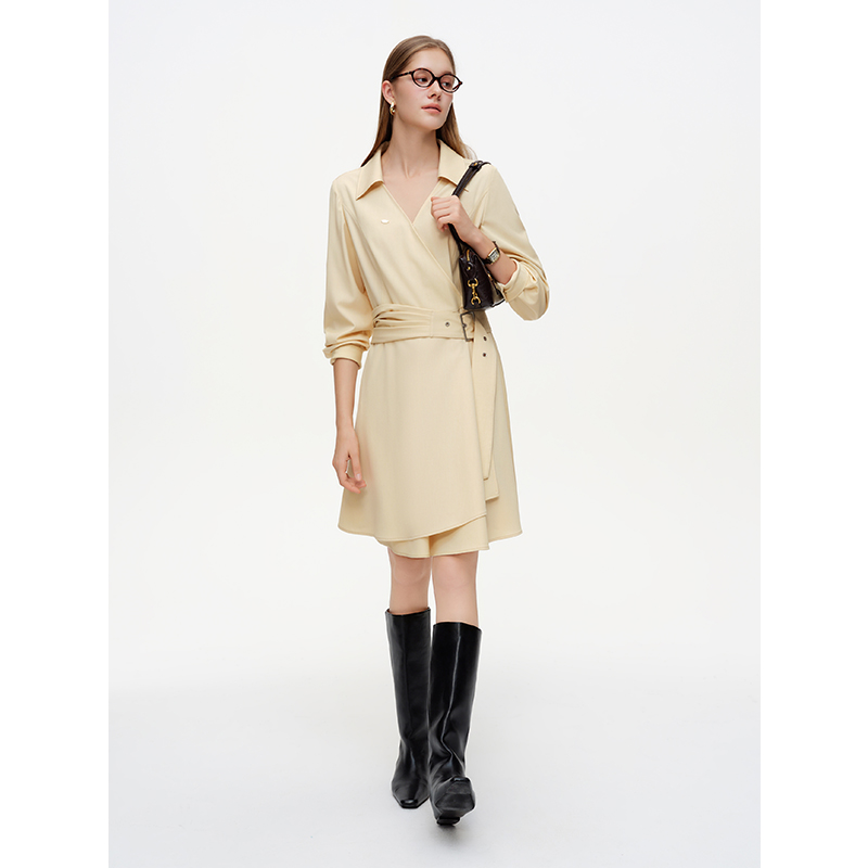 独束女装【简系美学】时尚通勤设计感围裹连衣裙子26DS81171