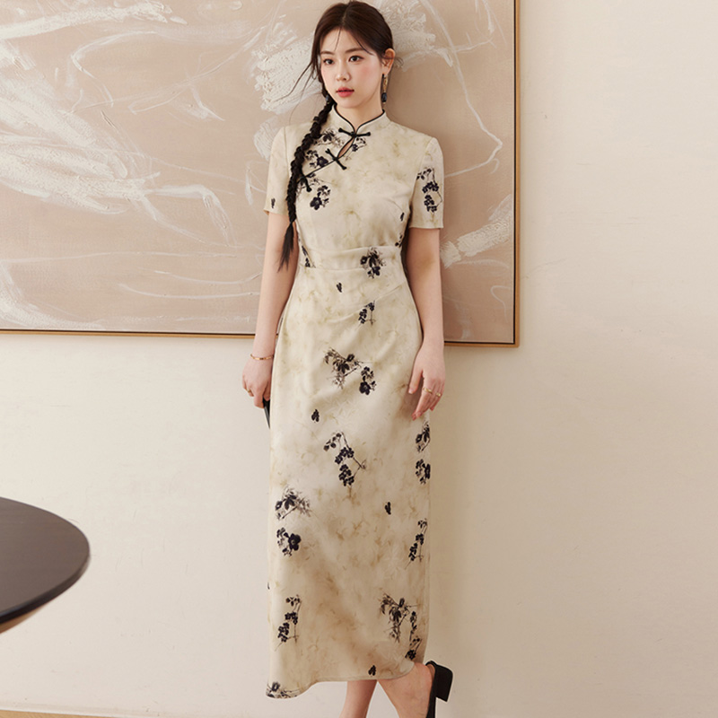 胖mm新中式国风改良旗袍裙子2025夏季遮肚显瘦碎花连衣裙女