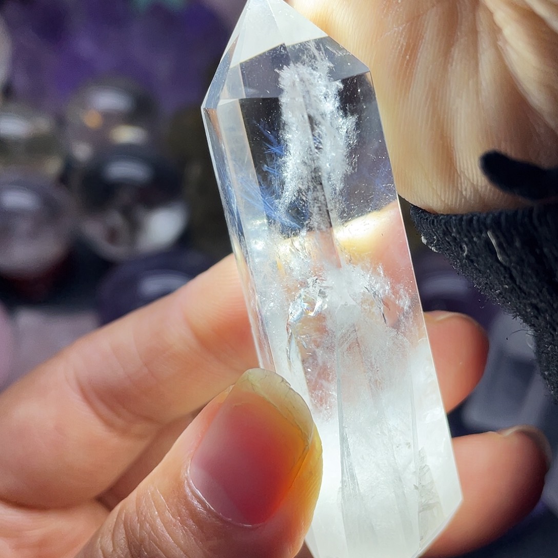 珠宝半成品水晶未镶嵌72蓝针带彩虹